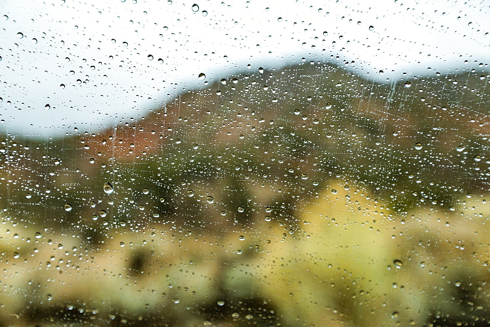 United States, Utah, Zion National Park, Raindrops on window