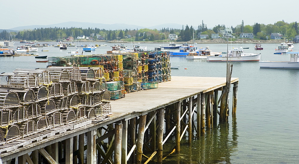 Lobster traps on a dock Maine