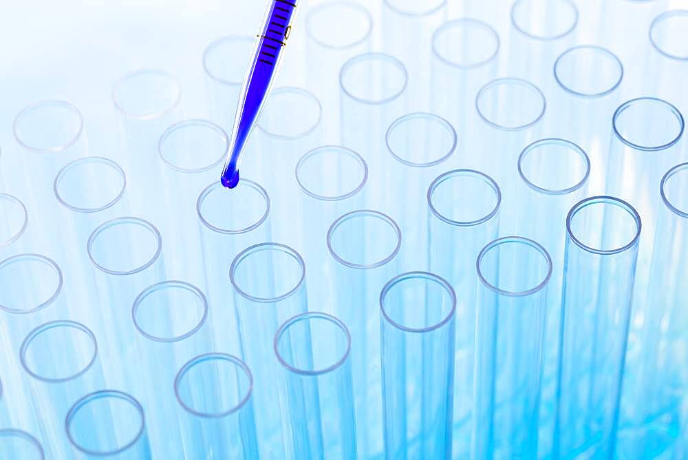 Blue liquid in pipette and test tubes