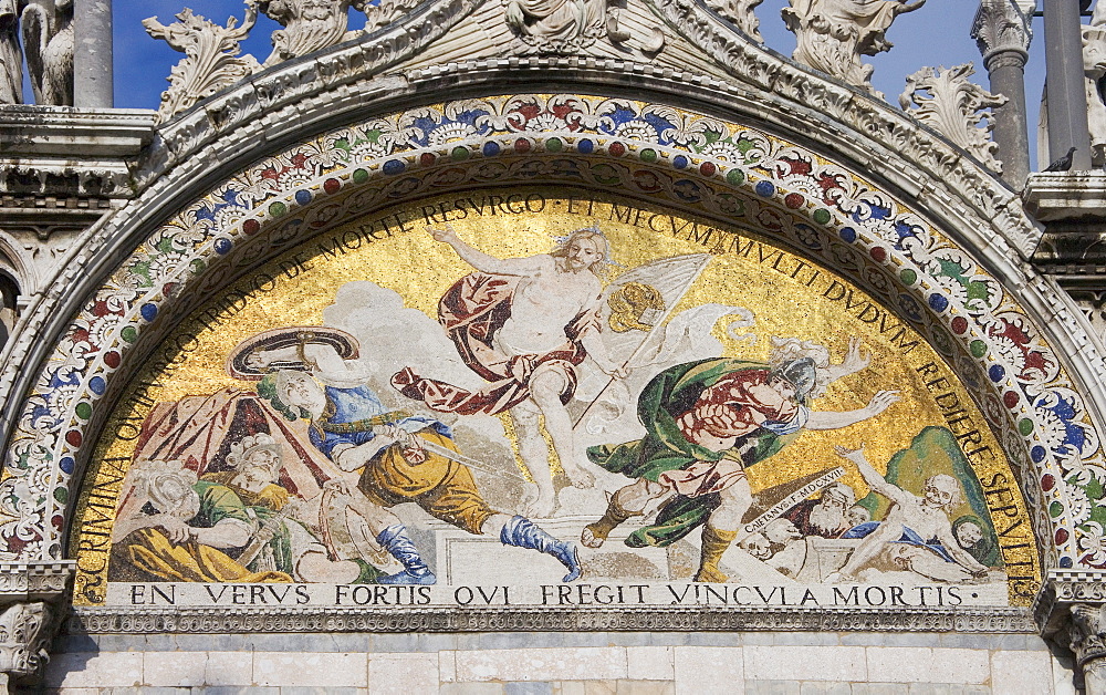 The Resurrection Byzantine mosaic on St Mark's Basilica Venice Italy