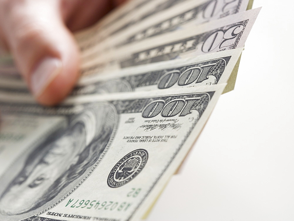 Closeup of hand with American cash