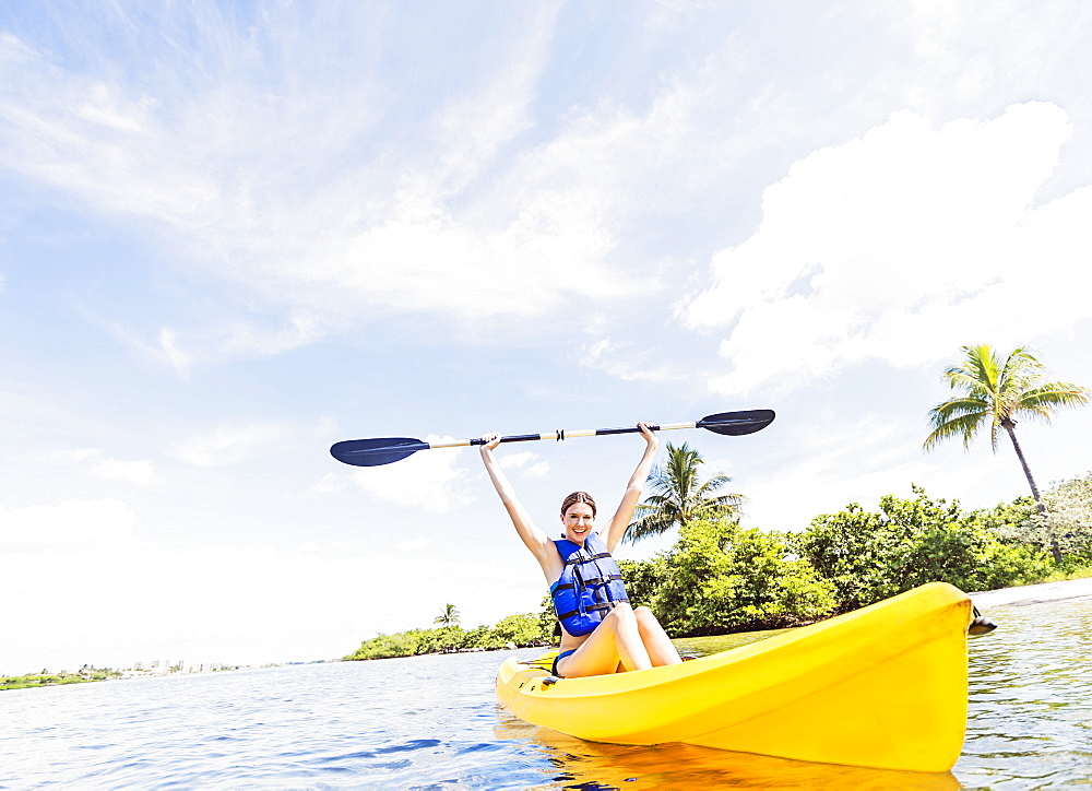 Woman kayaking, Jupiter, Florida