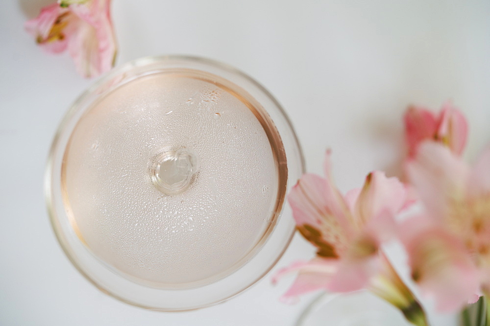 Sparkling rose wine in glass
