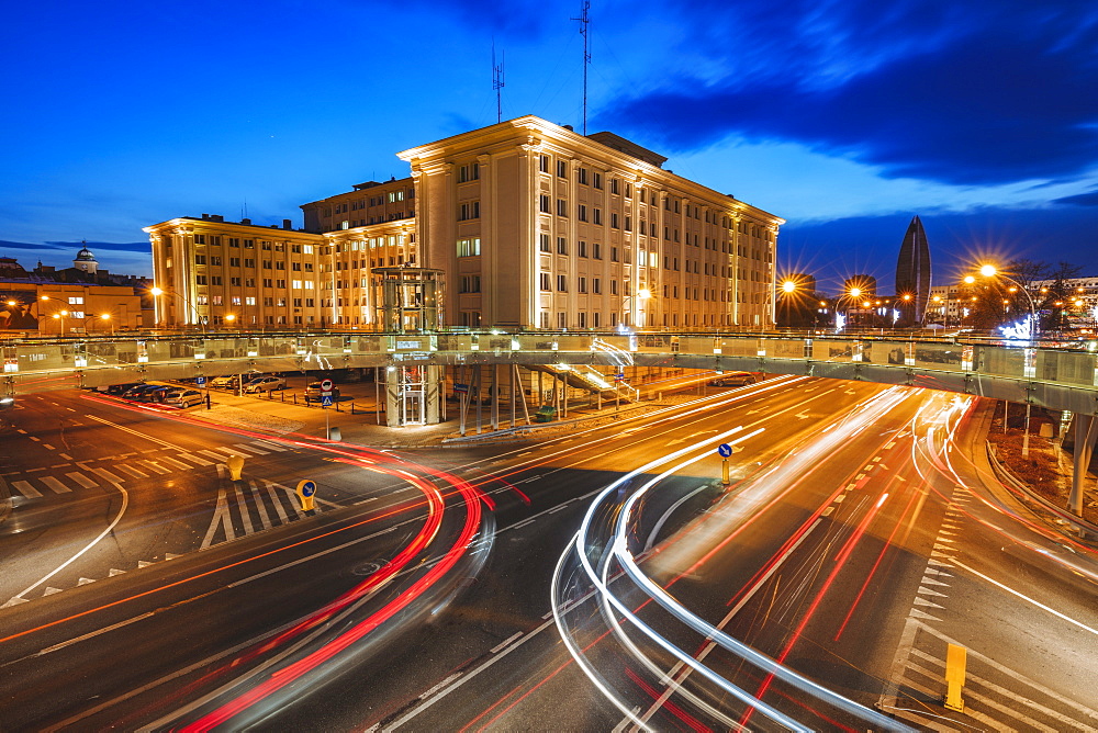 Poland, Subcarpathia, Rzeszow, Evening traffic in city