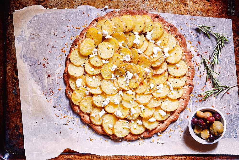 Overhead view of homemade potato galette