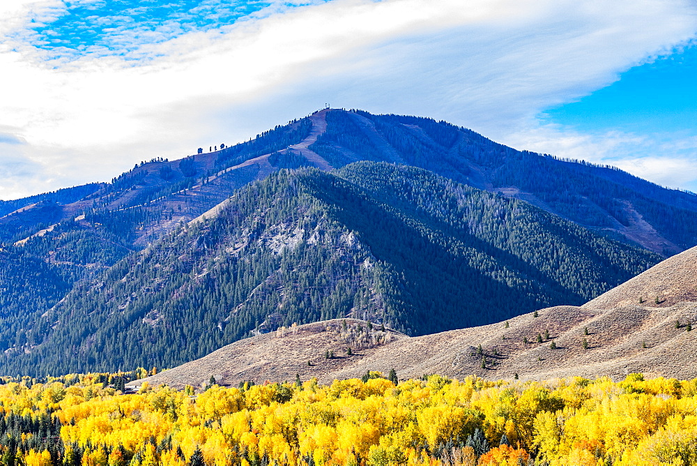 USA, Idaho, Ketchum, Forested hills in Autumn