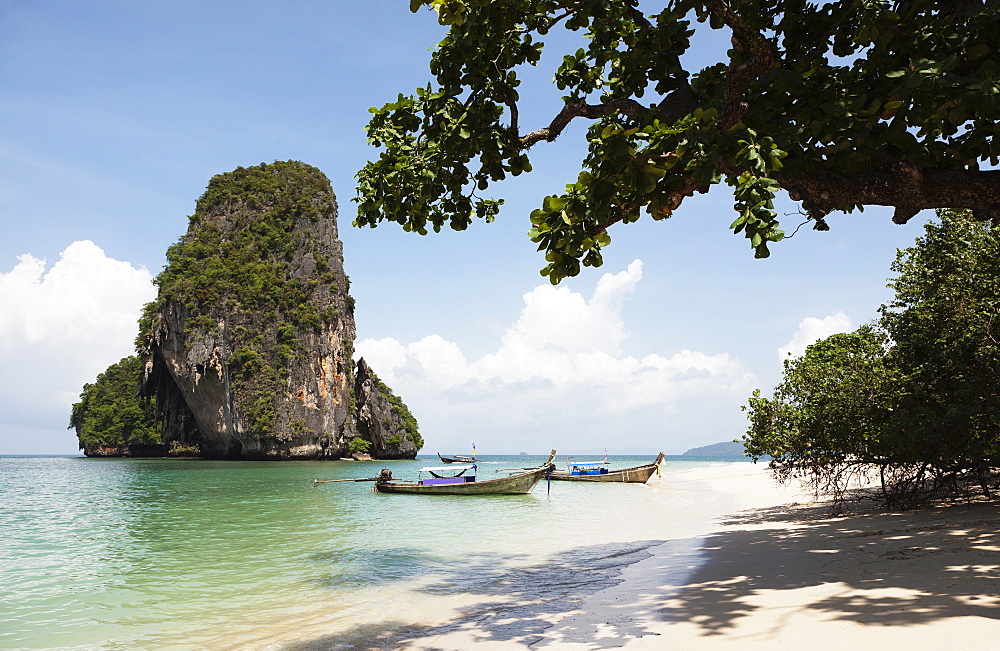 Thailand, Krabi, Long tail boats at Railay Beach