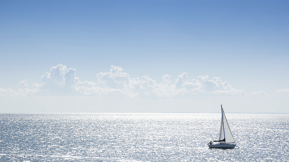 Sailboat on calm Nantucket Sound on sunny day