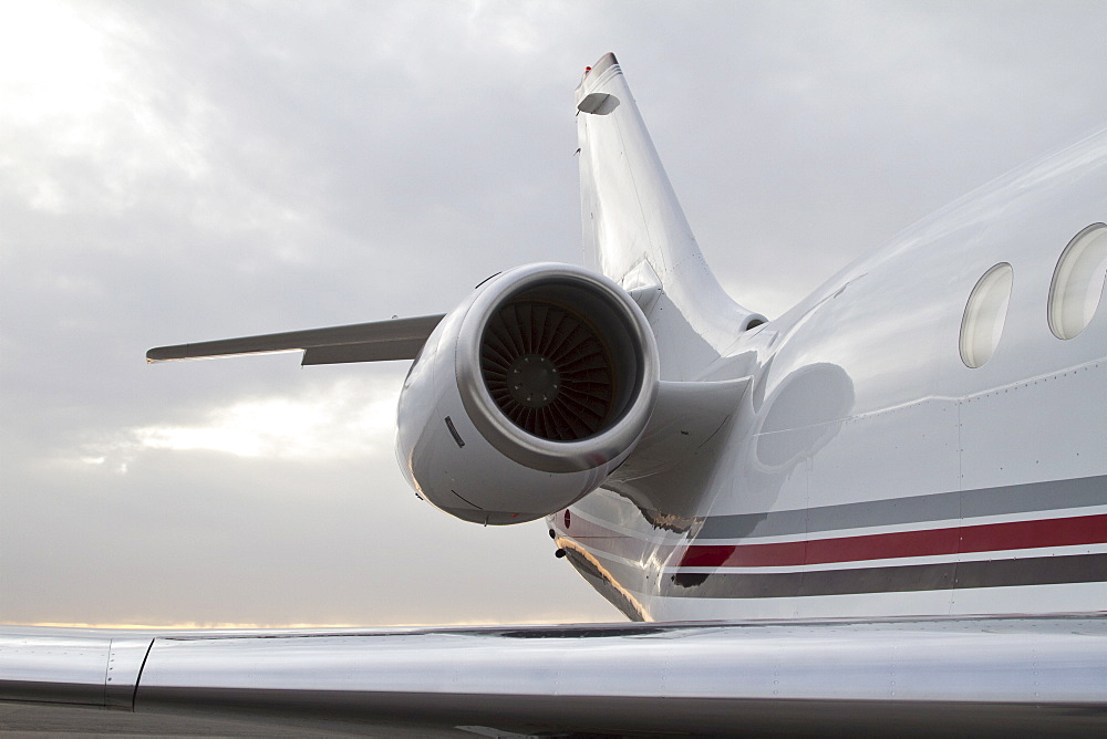 Rear section of Gulfstream G3 private jet with wing and engine