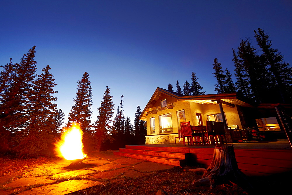 Fire pit in front of house, Colorado, United States