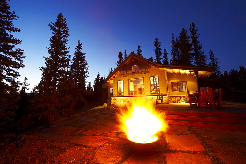 Fire pit in front of house, Colorado, United States