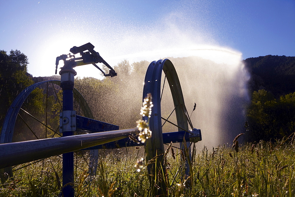 Agricultural Sprinkler on field, Colorado, United States