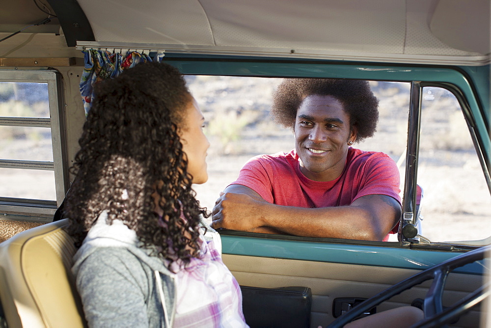 Two friends during their road trip