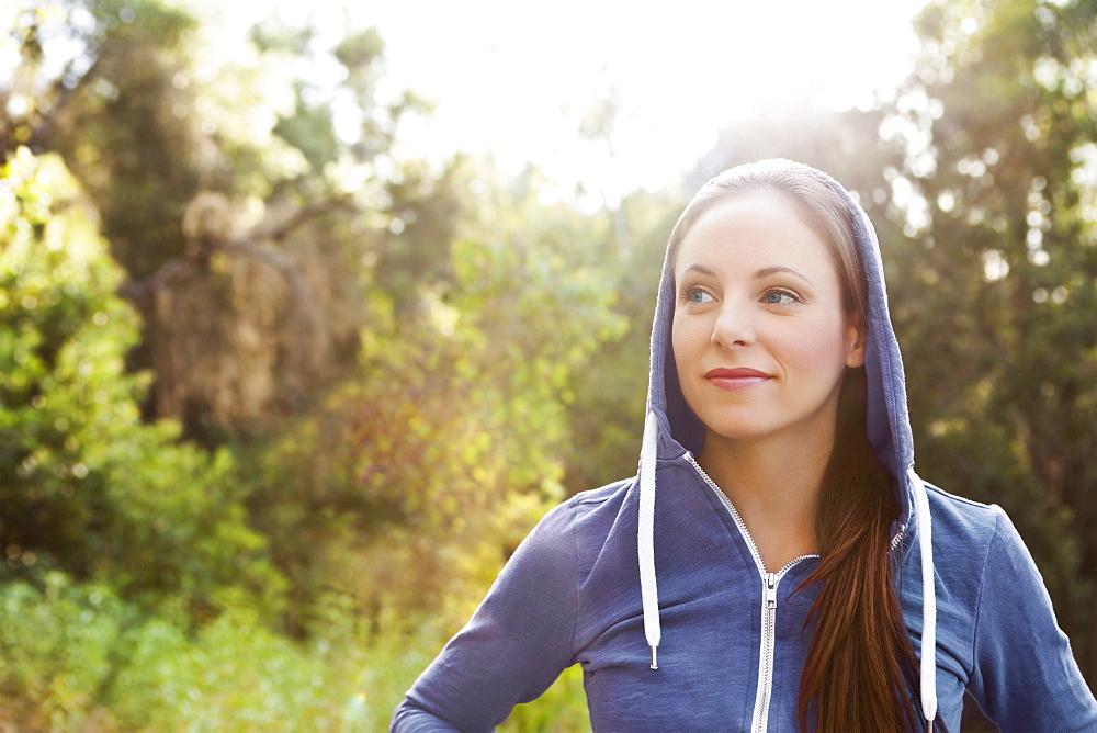Portrait of woman in tracksuit, USA, California, Los Angeles