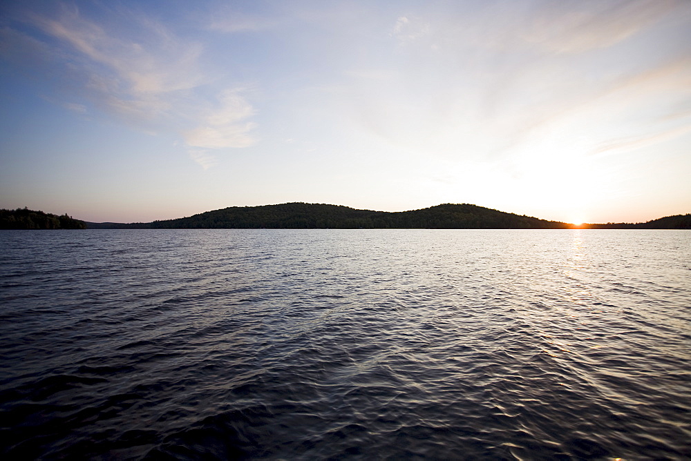 USA, New York State, Adirondack Mountains, Lake Placid at sunset