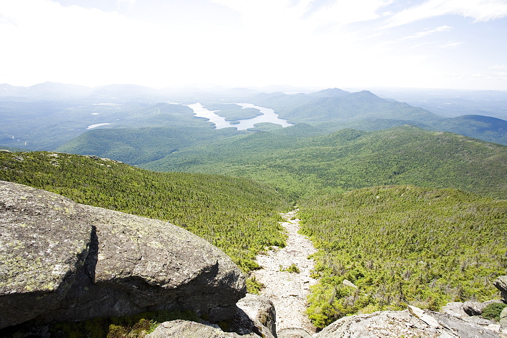 USA, New York State, View of Adirondack Mountains with Lake Placid in background