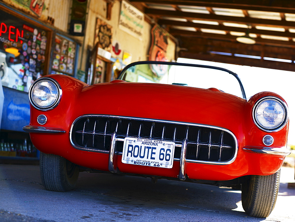 Antique red convertible car