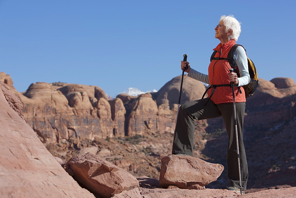 Elderly hiker in canyon