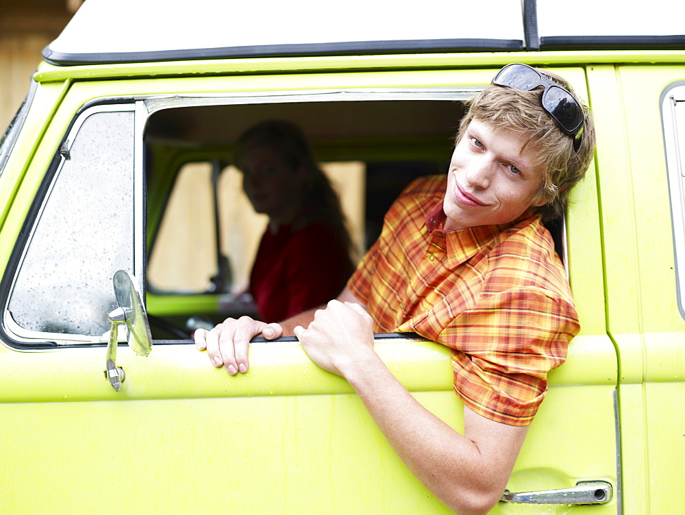 Young man in truck