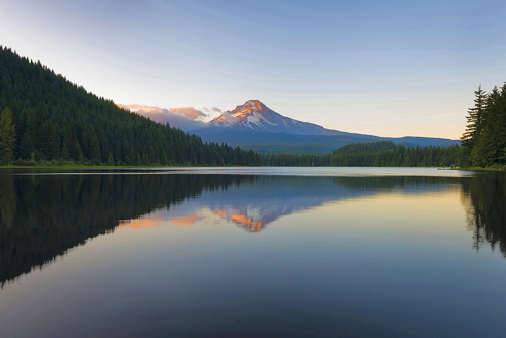 Reflection in still mountain lake, Trillium Lake, Oregon