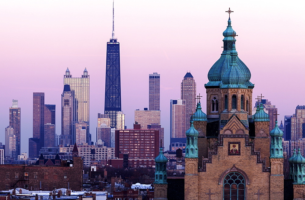 Saint Nicholas Ukrainian Catholic Cathedral and downtown district, Chicago, Illinois 