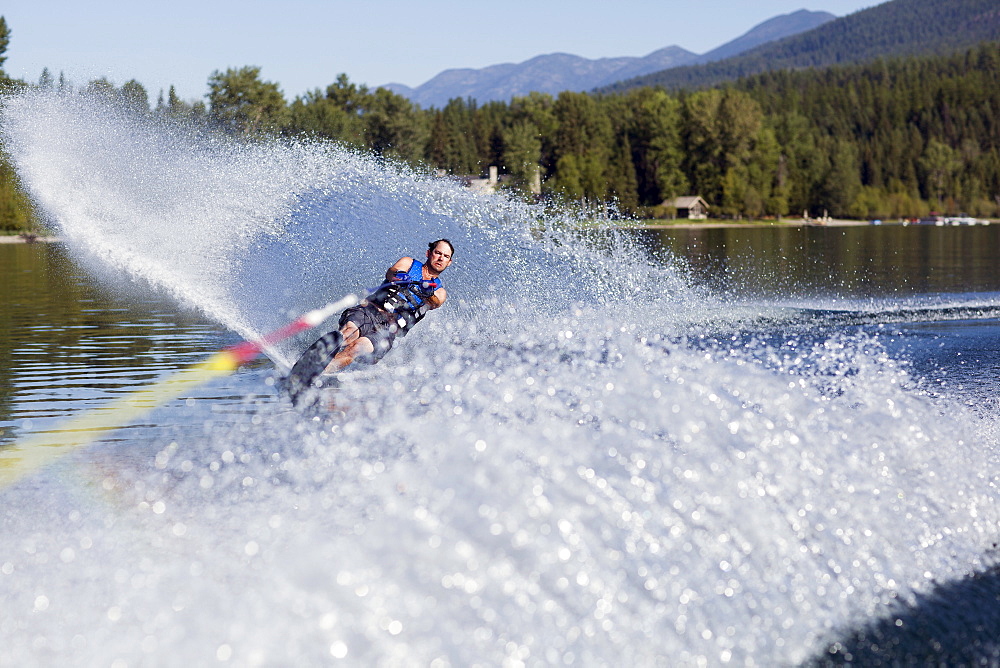 Man waterskiing, USA, Montana,Whitefish, Whitefish Lake