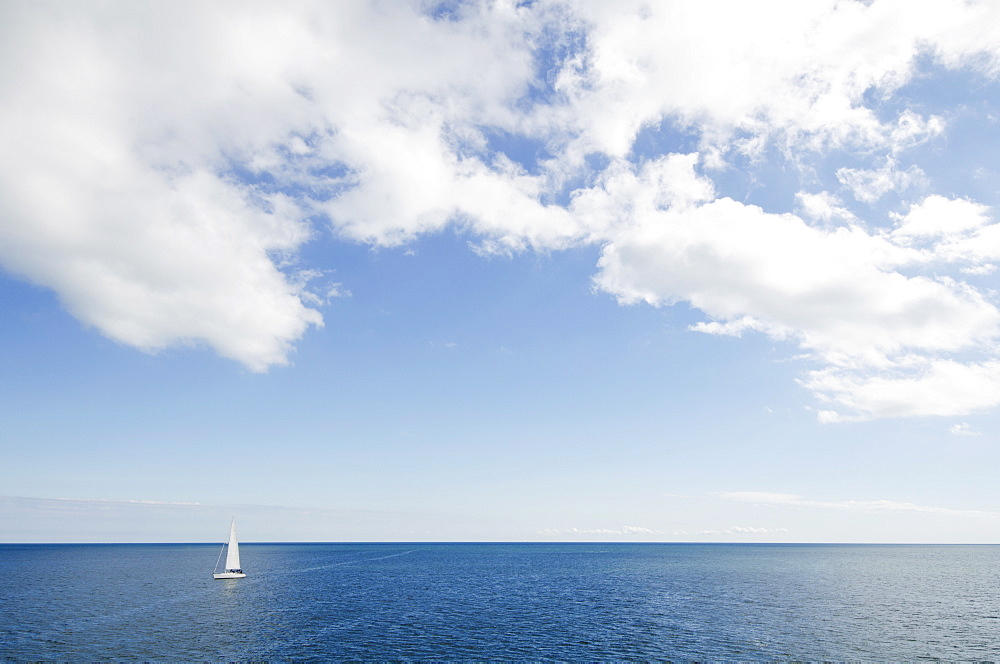 Lonely sailboat on ocean