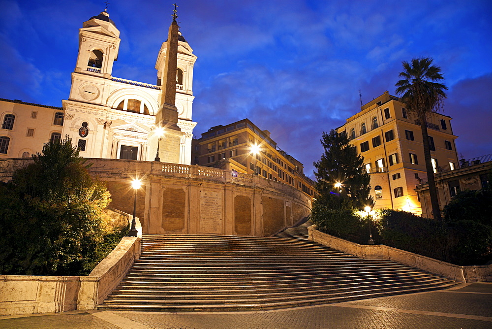 Spanish Steps and Trinita dei Monti Church in early morning