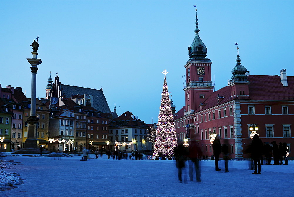 Castle Square, Sigismund's Column and Royal Castle in Christmas time