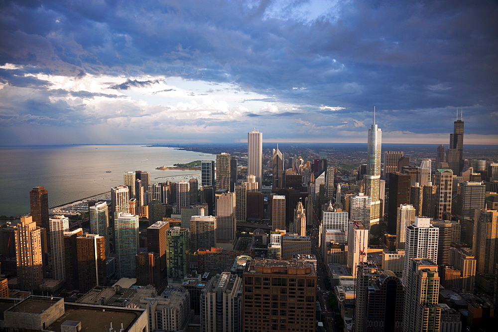 USA, Illinois, Chicago, City before storm, view from Hancock Tower