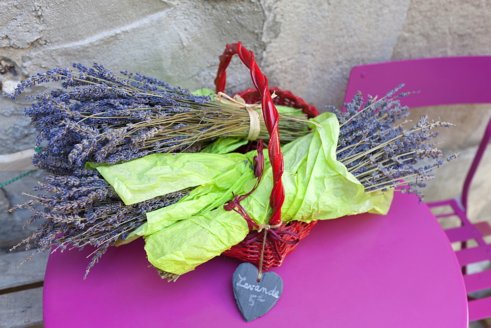 Lavender in bundles on table