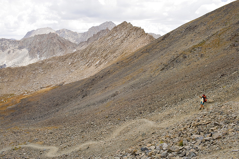 USA, California, Sequoia National Park, Five Lakes trail, Hiker walking