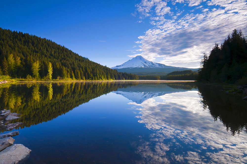 USA, Oregon, Clackamas County, View of Trillium Lake with Mt Hood in background