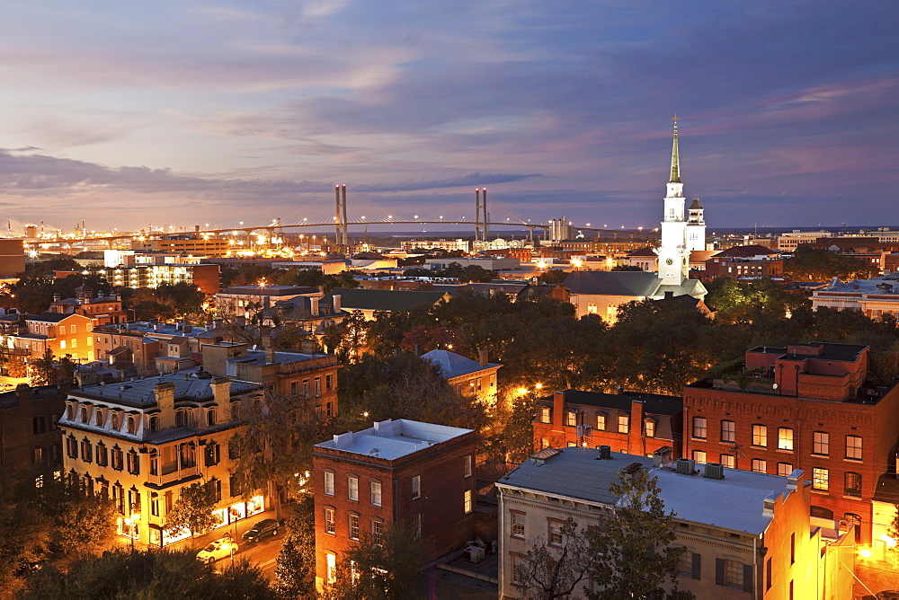 USA, Georgia, Savannah, Cityscape with Talmadge Memorial Bridge