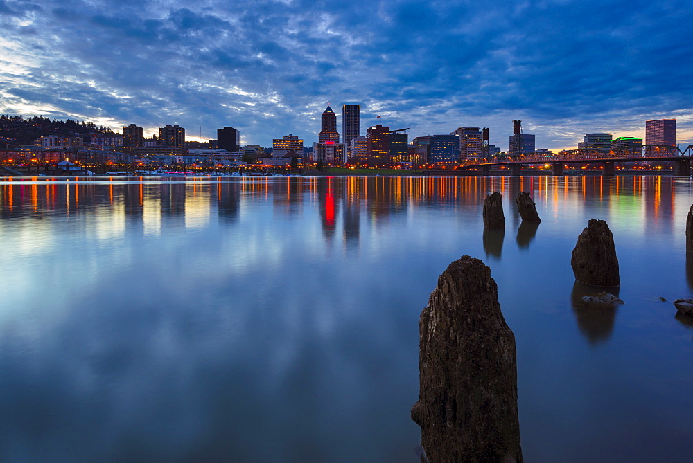 View of city at sunset, Multnomah County Oregon