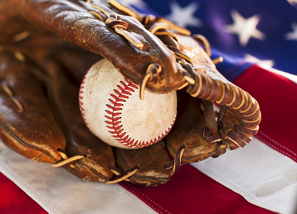 Baseball and American flag