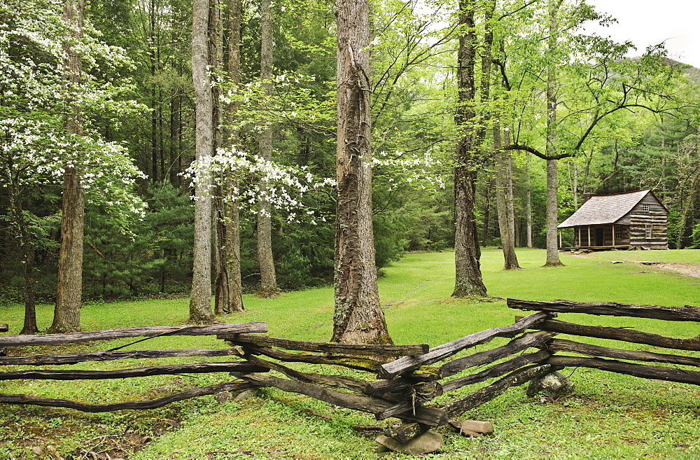 A fence and building in Smoky Mountain National Park