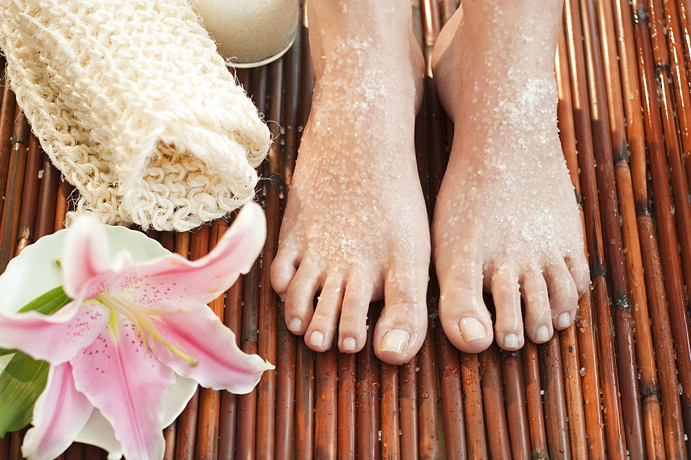 Close-up of woman's feet having spa treatment