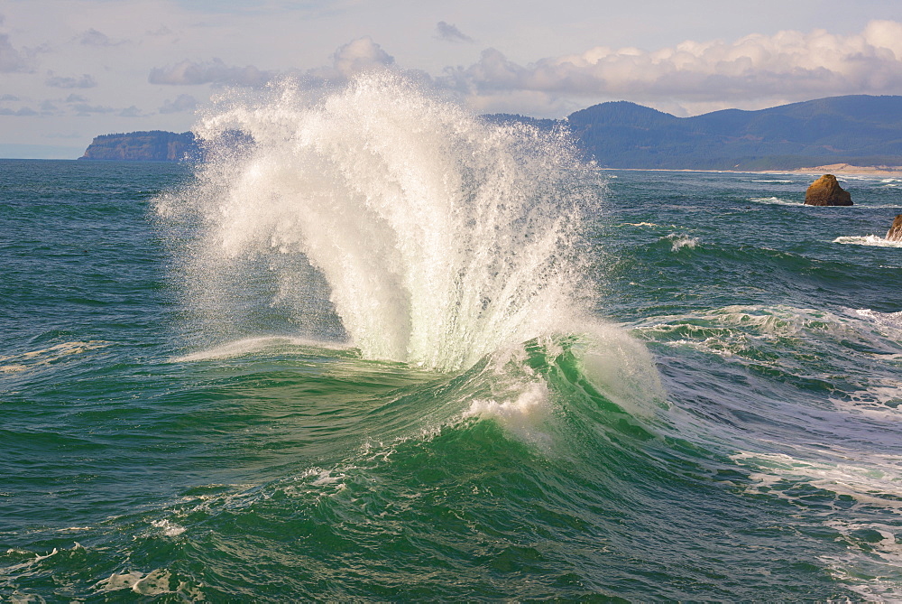 Wave splashing on rock, Tillamook County, Oregon