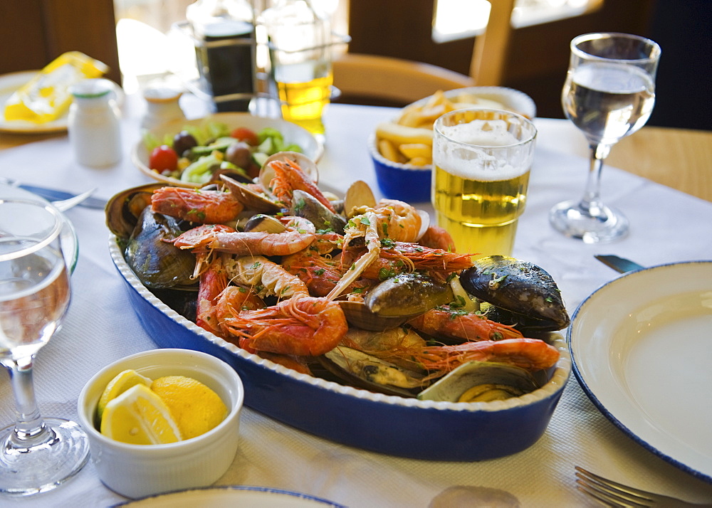 Mixed seafood on restaurant table