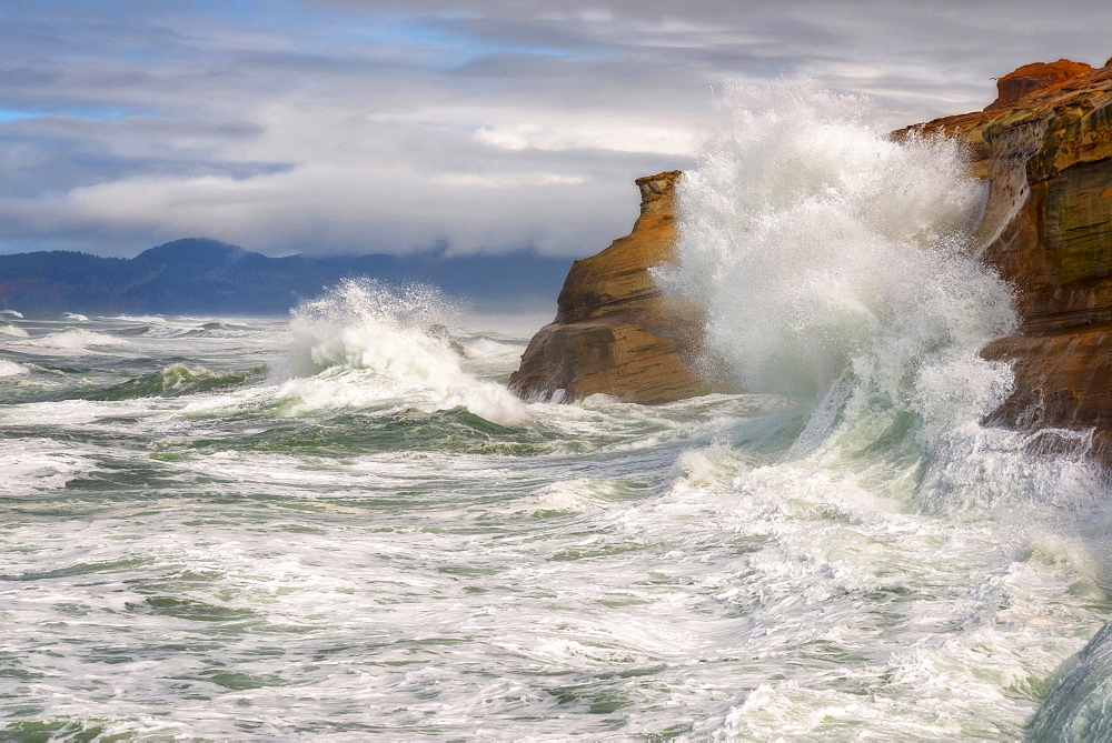 Cliffs and cloudy sky during storm, Cape Kiwanda, Oregon