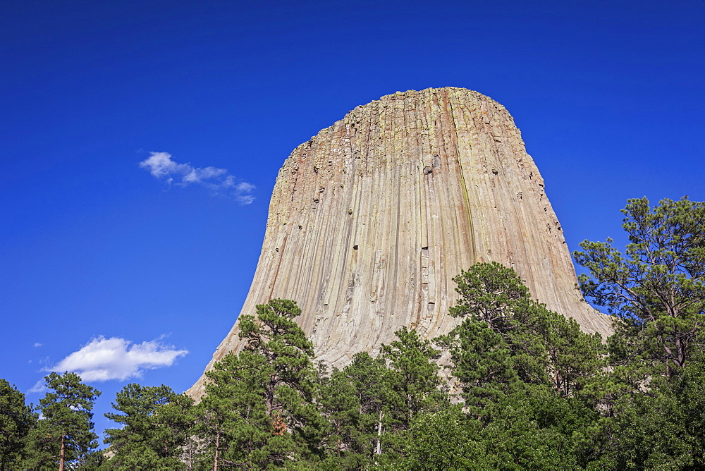 Devil's Tower National Monument against blue sky, Devil's Tower National Monument, Wyoming