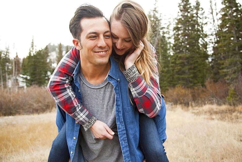 Portrait of young couple in non-urban scene, Salt Lake City, Utah