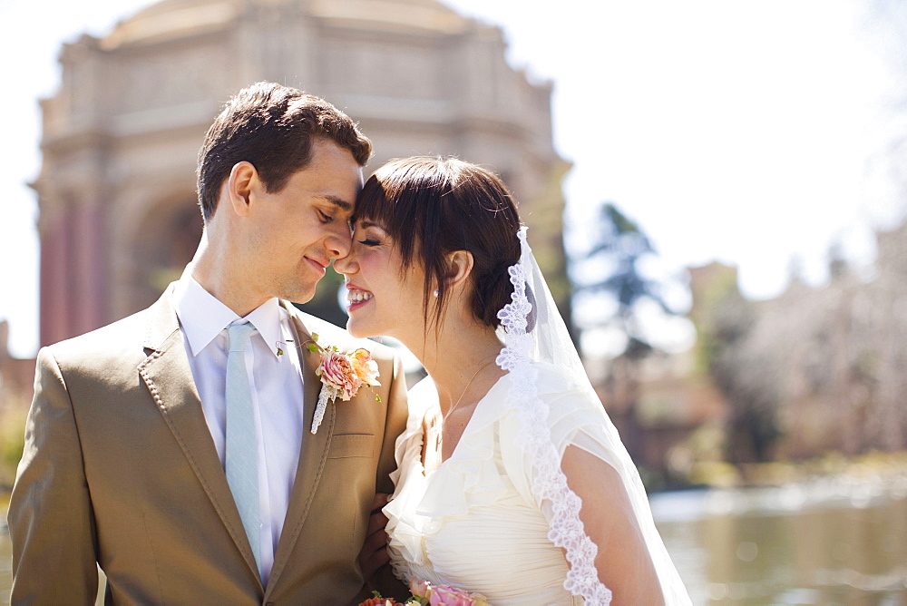 Portrait of young bride and groom, San Francisco, California