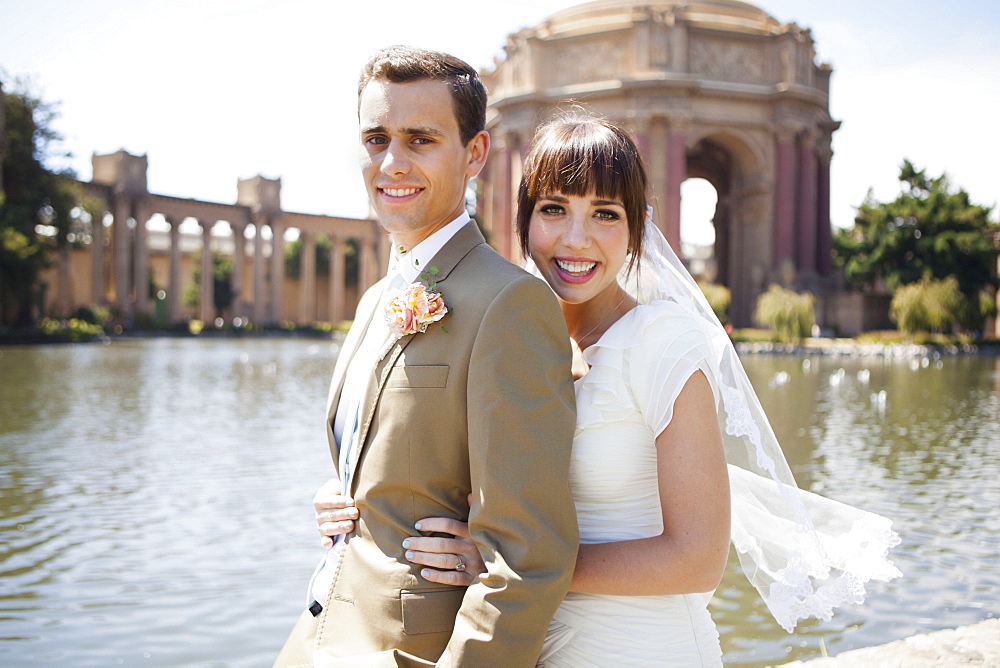 Portrait of young bride and groom, San Francisco, California