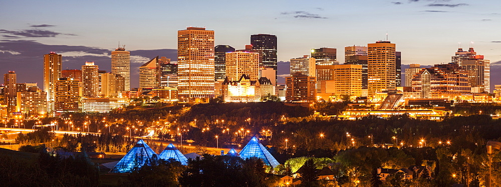 Illuminated cityscape at dusk, Alberta, Canada 