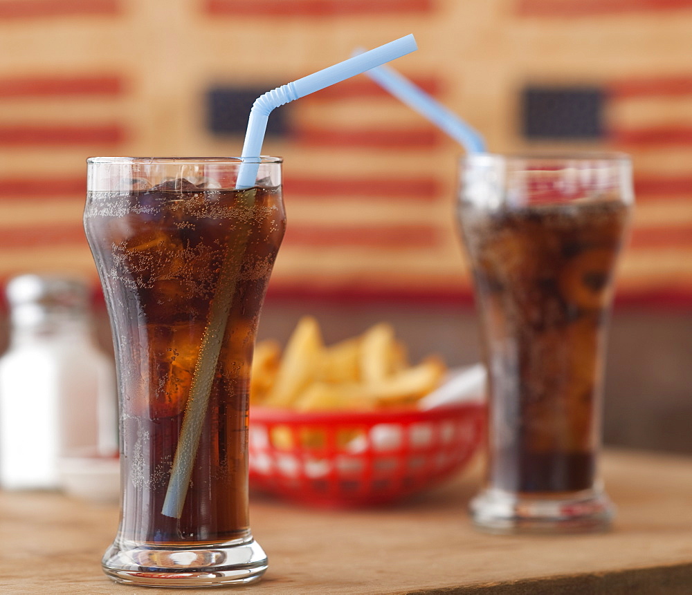 Soda on table in diner