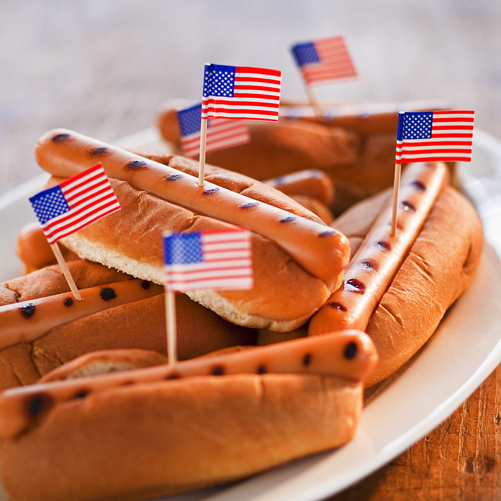 American flags in hotdogs