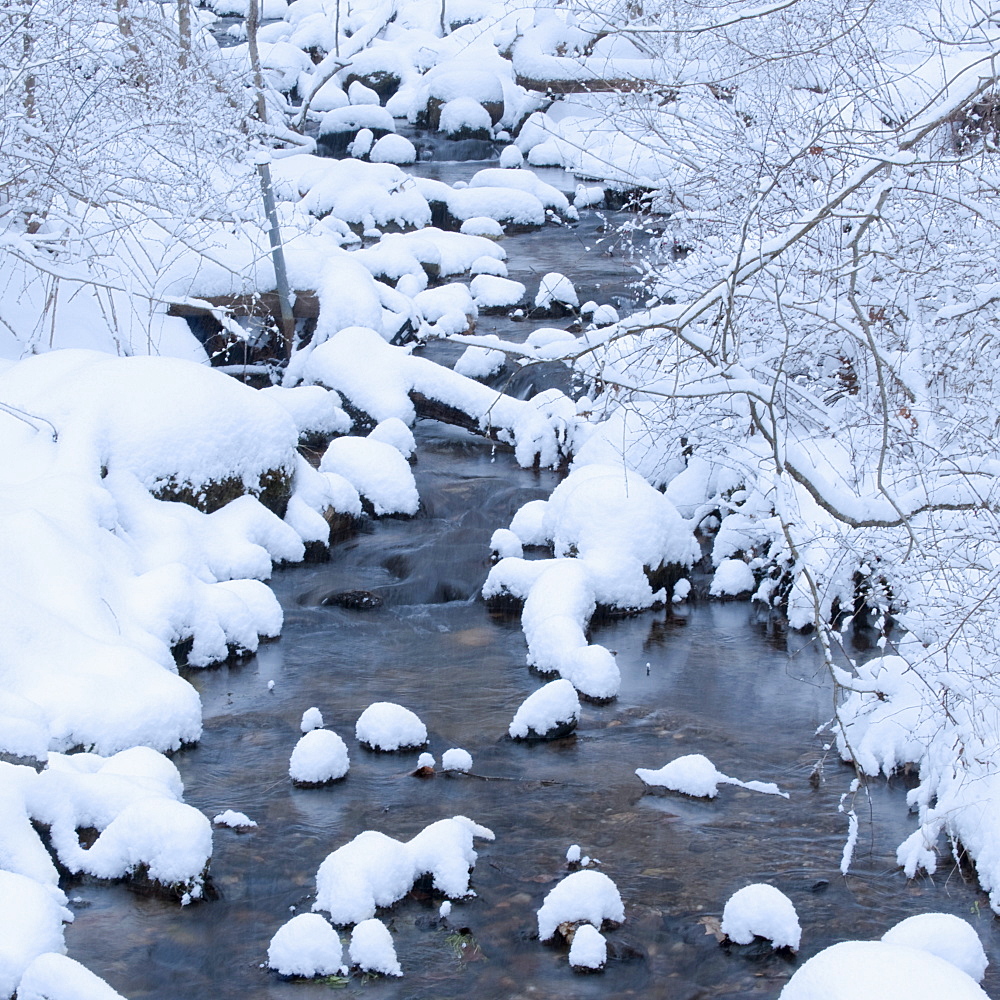 Snowy stream in winter