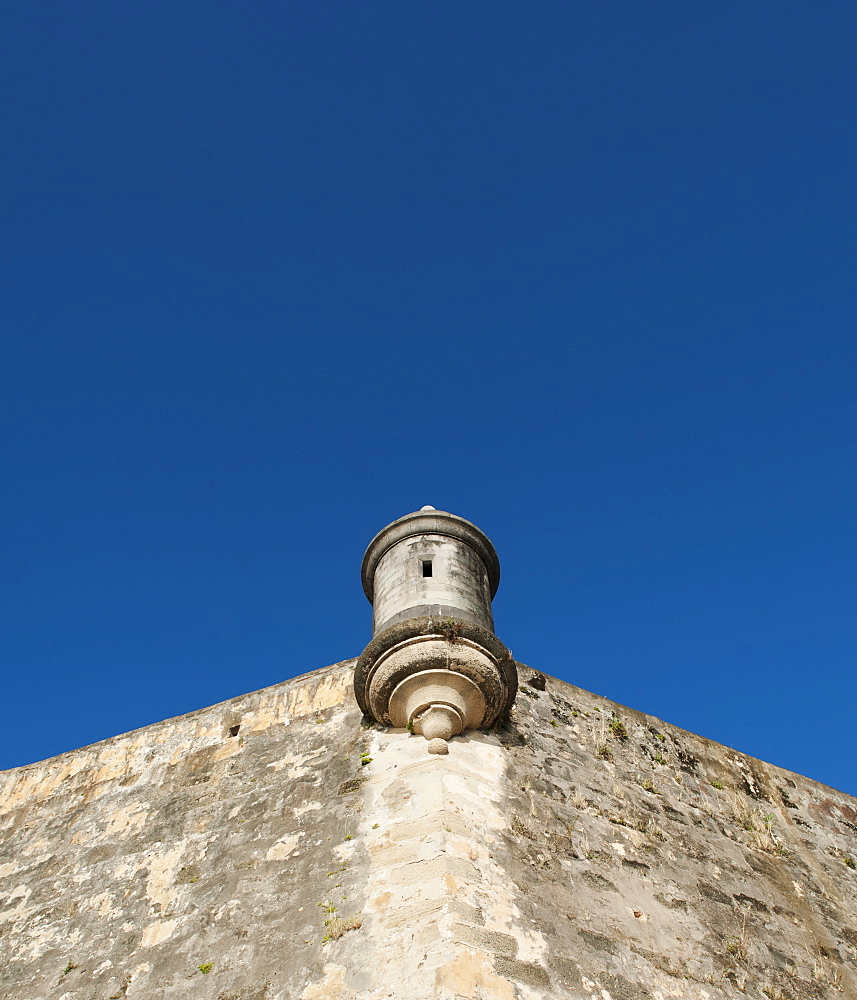 Puerto Rico, Old San Juan, section of El Morro Fortress under blue sky